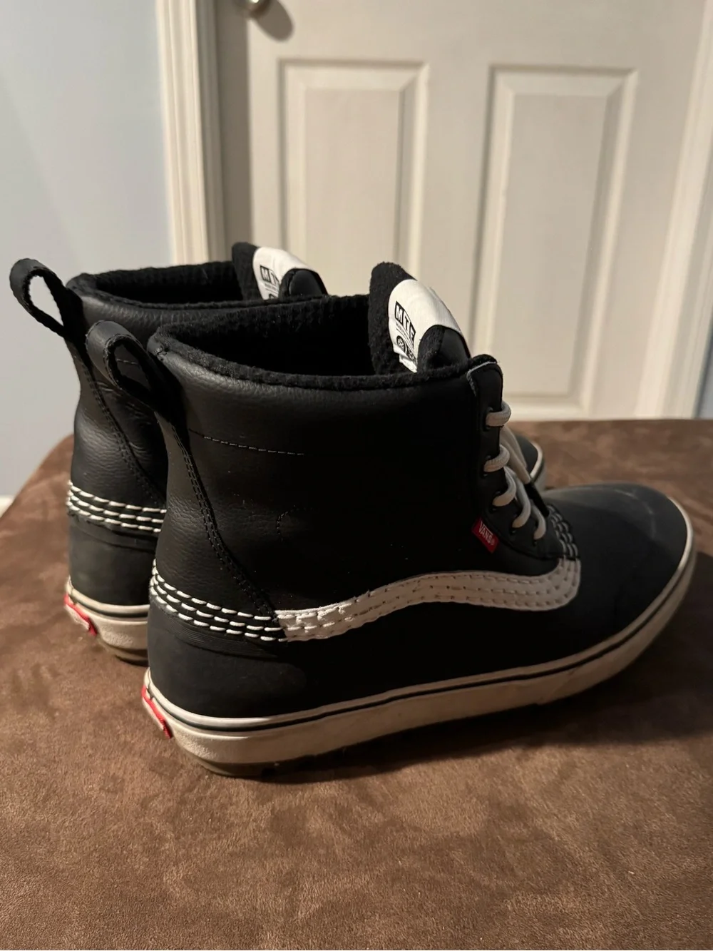 Vans Kids Black High-Top Lace-Up Winter Boots with White Stripe